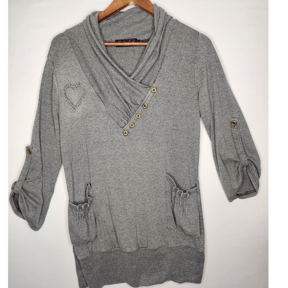 Pretty Angel Gray Popover Sweater Large Crossover Simi Mock‎ Neck lightweight